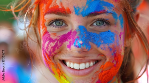Capturing the vibrant celebration of a woman s radiant smile in a colorful and joyful world © Eva