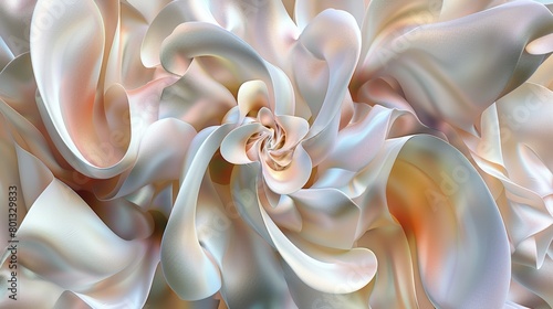 Abstract design of water waves intertwined with leaves, conveying calm and renewal, in pastel colors, smooth flowing lines, minimalist style photo