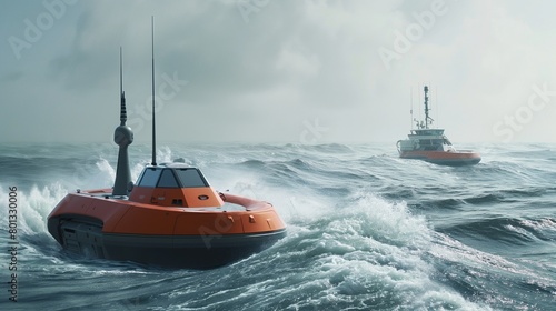 Autonomous rescue robots assisting in search and rescue missions at sea, locating lost vessels and stranded sailors.