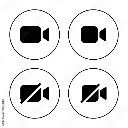 Video camera and mute icon on circle line. Social media call elements