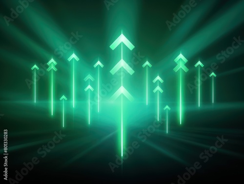 Mint Green glowing arrows abstract background pointing upwards, representing growth progress technology digital marketing digital artwork with copyspace