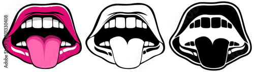 set sensual open mouth sticking out tongue icon vector design illustration