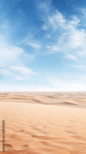 Endless desert dunes, clear blue sky, quiet natural background