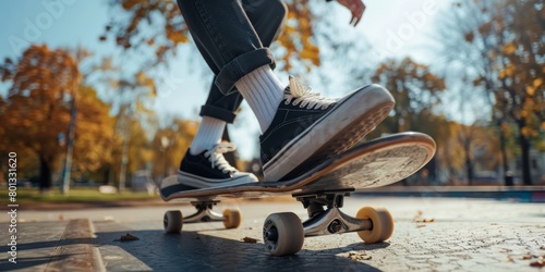 Skateboarding and skateparks become extreme sports friends for dangerous pleasure, adrenaline thrill, and trick learning. Healthy athlete, fitness workout, modern outdoor activities photo
