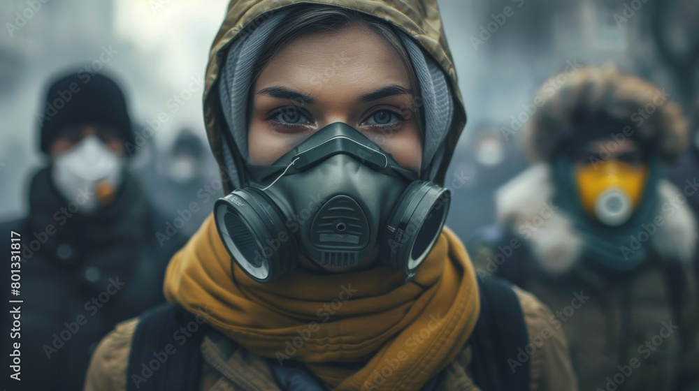 Health Impacts: A real photo portraying individuals wearing masks to protect against PM 2.5 dust particles, underscoring the health risks associated with exposure.