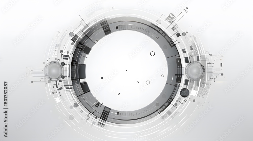 Grey white Abstract technology background with various technology elements Hi-tech communication concept innovation background Circle empty space for your text Grey white Abstract technology background with various technology elements Hi-tech communication concept innovation background Circle empty space for your text