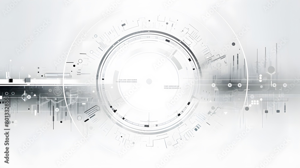Grey white Abstract technology background with various technology elements Hi-tech communication concept innovation background Circle empty space for your text Grey white Abstract technology background with various technology elements Hi-tech communication concept innovation background Circle empty space for your text