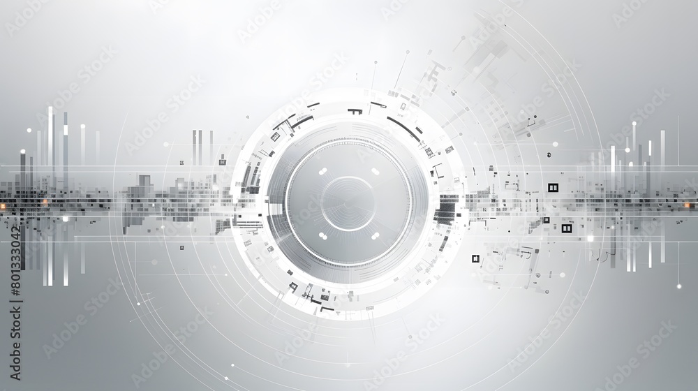 Obraz premium Grey white Abstract technology background with various technology elements Hi-tech communication concept innovation background Circle empty space for your text