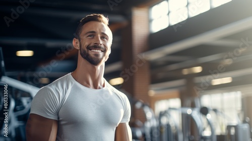 A gym-bound young Hispanic man cradling his aching shoulder. Male athlete with painful arm injury from shattered joint and muscle inflammation during workout. Struggling with stiff body spasms