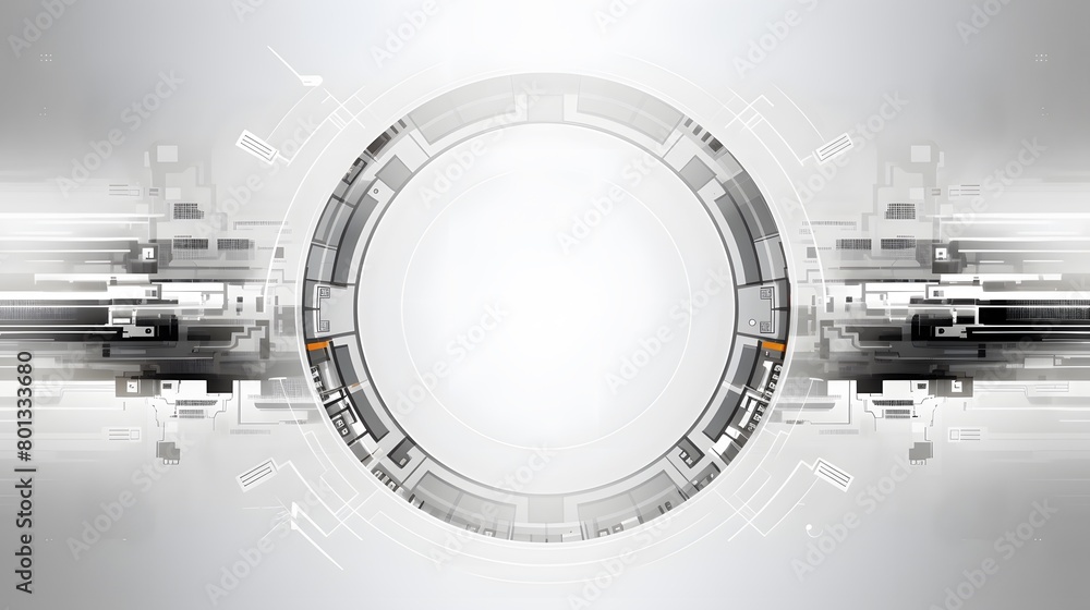 Obraz premium Grey white Abstract technology background with various technology elements Hi-tech communication concept innovation background Circle empty space for your text