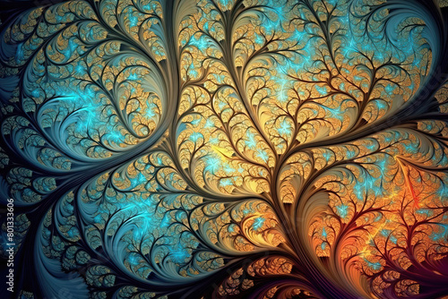 Wallpaper Mural Fractal Tree Silhouette - Warm Saturated Colors  Torontodigital.ca
