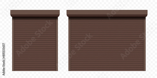 Roller shutter door or gate in brown colour. Template isolated on a transparent background. vector mockup.