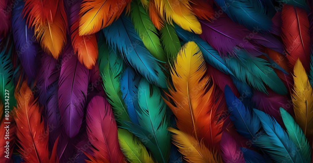 Obraz premium Colorful bird feathers texture background, closeup, wallpaper