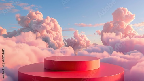 The floating red podium is above the clouds.