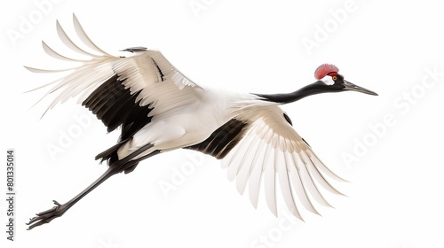solitary Red-Crowned Crane on White © Zahid