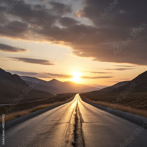 Low level view of empty old paved road in mountain area 