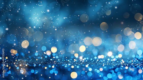 Sky Blue Glitter Defocused Abstract Twinkly Lights Background, glowing blurred lights with clear blue hues.