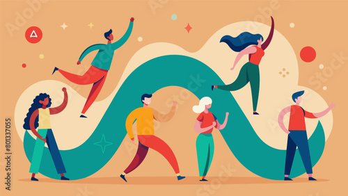 A the leads a group exercise where participants use their bodies to mimic the movements of a wave symbolizing their journey towards therapyinduced.