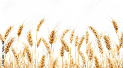 Ripe wheat grains on a snow-white background