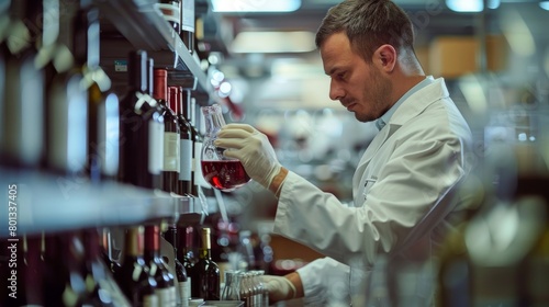 Quality Control  A real photo shot of quality control laboratories in the winery  where samples of wine are tested for quality and consistency  maintaining naturalness in the laboratory setting.