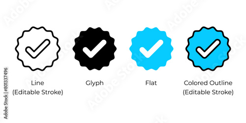 Verified tick, verification concept vector icon set for website design, app, ui, isolated on white background. Vector illustration.