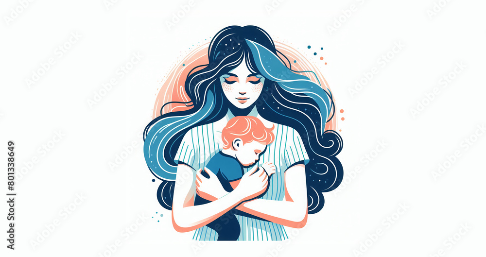 A young mother carrying and embracing her baby against a copy space background – Printable card design with space to add text. Concept of motherhood and newborn A young mother carrying and embracing her baby against a copy space background – Printable card design with space to add text. Concept of motherhood and newborn