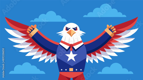 A patriotic eagle puppet soaring overhead as a symbol of American pride.. Vector illustration