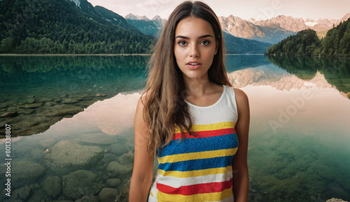 A wide lake in nature surro...