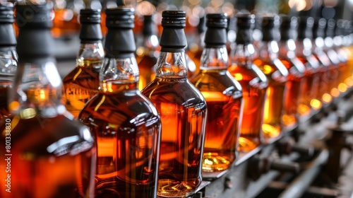 Efficient whiskey bottling process at a standard factory for optimized production output