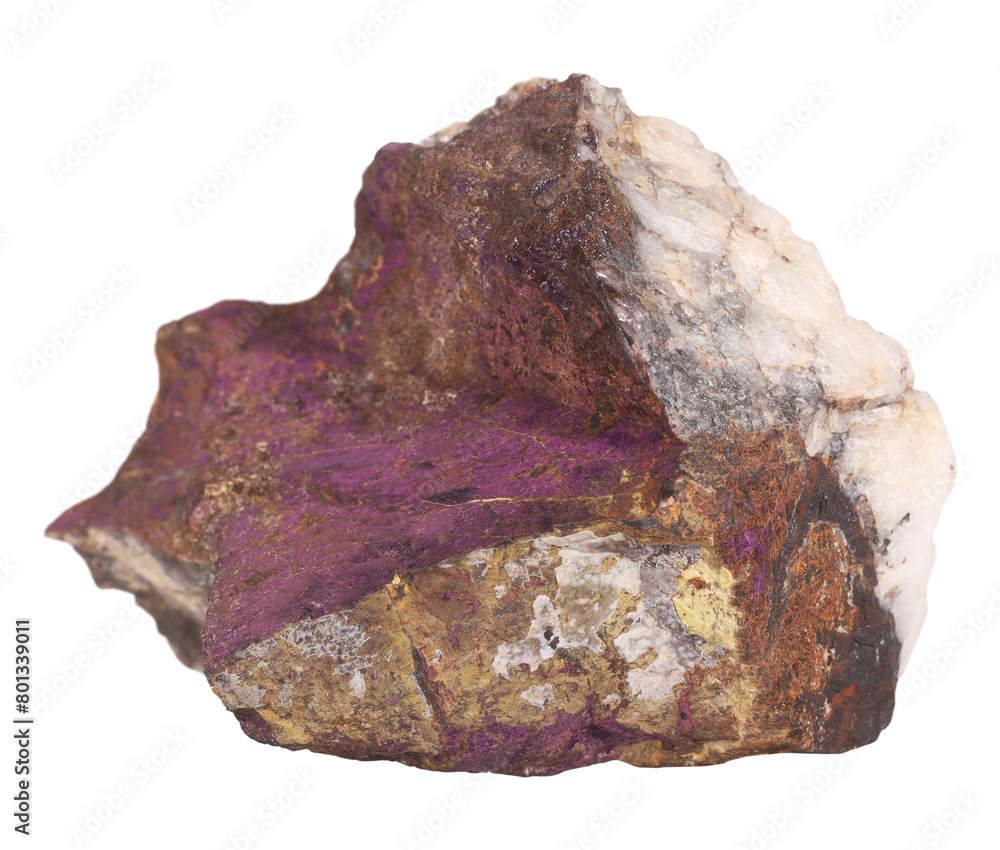 Purpurite manganese phosphate MnPO4 mineral stone rock isolated on white background. Mineralogy stones gem concept. Purpurite manganese phosphate MnPO4 mineral stone rock isolated on white background. Mineralogy stones gem concept.