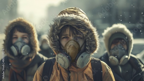 Respiratory Problems: A real photo shot of people suffering from respiratory illnesses caused by exposure to PM 2.5 dust particles, while maintaining naturalness in depicting health issues. photo