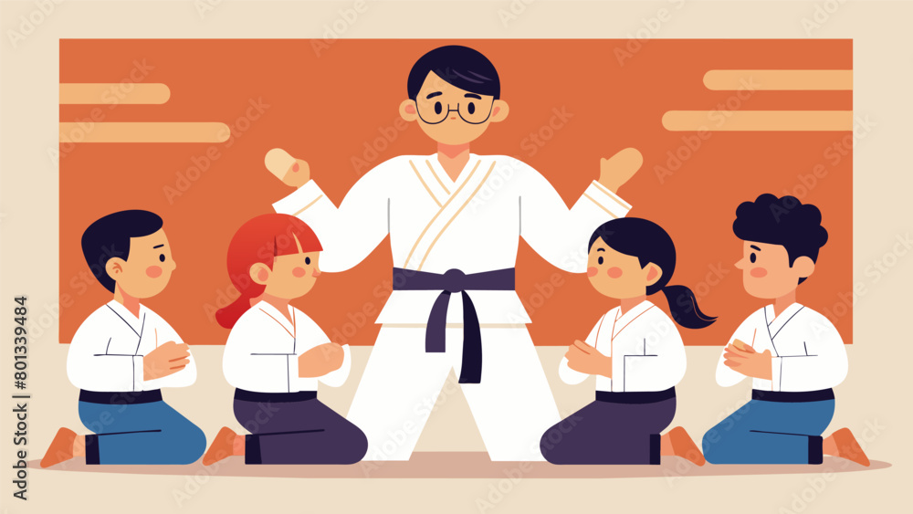 A sensei instructing their students on the history and significance of a particular kata form emphasizing the importance of tradition and A sensei instructing their students on the history and significance of a particular kata form emphasizing the importance of tradition and