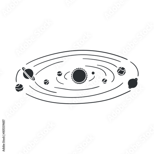 Solar System Icon Silhouette Illustration. Space Vector Graphic Pictogram Symbol Clip Art. Doodle Sketch Black Sign.