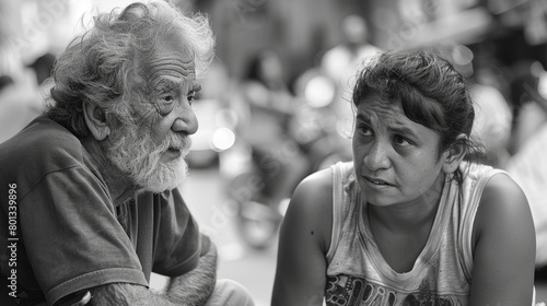 Generational Gap: Old Man Sitting Next to Young Girl. Generative AI