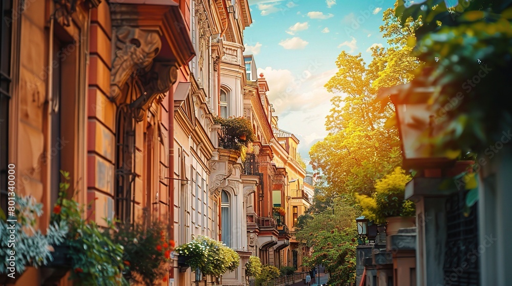 Vintage architecture in an old European city in summer