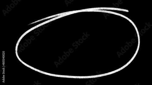 Hand drawn white circle highlight with transparent background. Pencil, chalk inscription. Alpha channel, 4K. Frame by frame animation.