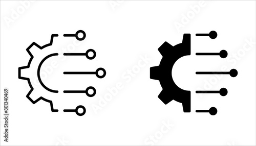 Digital technology gear concept icon set on white background.