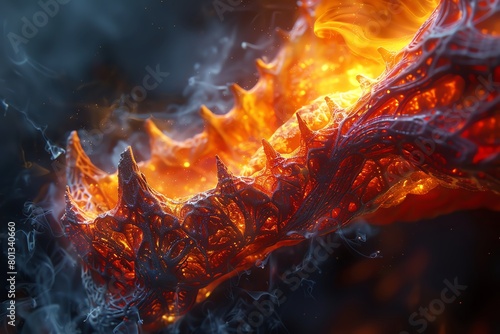 A hyper-realistic image of an anatomical Esophagus bursting with vibrant flames