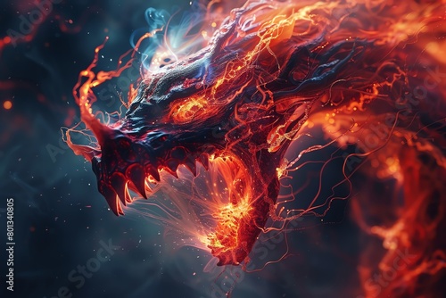 A hyper-realistic image of an anatomical Esophagus bursting with vibrant flames photo