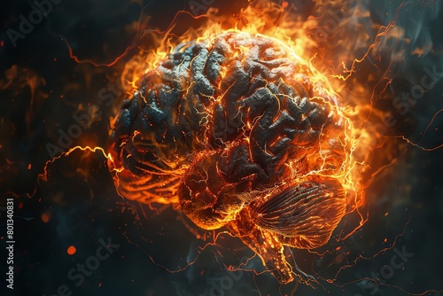 A hyper-realistic image of an anatomical Pons bursting with vibrant flames
