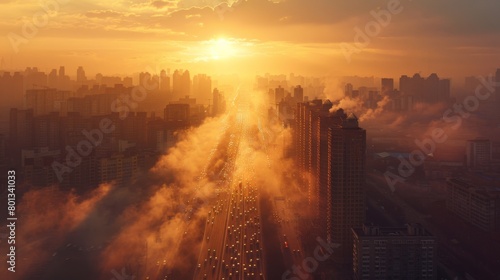 Urban Planning: A real photo illustrating urban planning initiatives aimed at mitigating the PM 2.5 dust crisis, showcasing sustainable development practices.