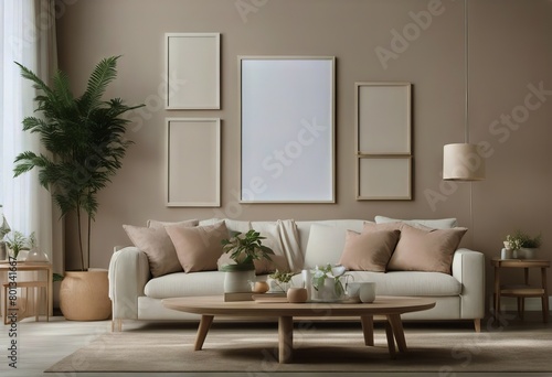 interior background render boho room colors style living frame 3d home beige Mockup pastel