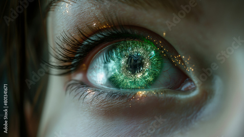 extreme close up matrix human eye halogram background, technology concept Generative ai