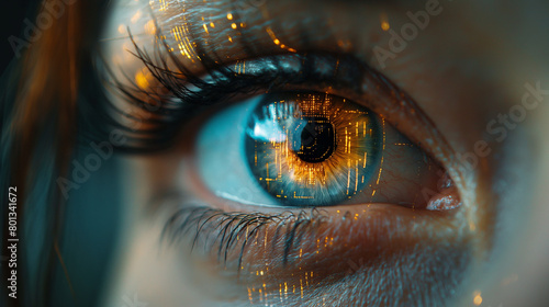 extreme close up matrix human eye halogram background, technology concept Generative ai