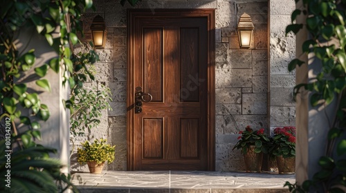The Enchanted Portal: A Wooden Door and Stone Building