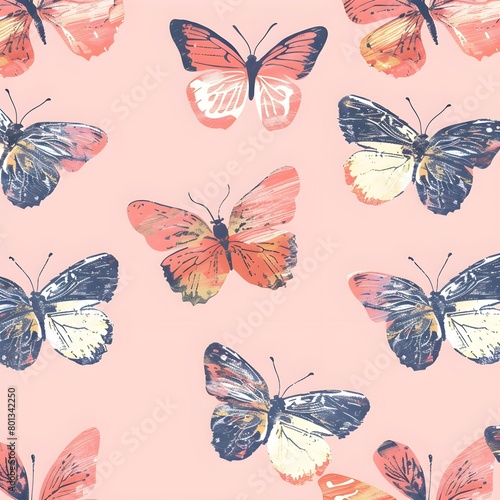 vintage retro butterfly motif butterflies seamless pattern © TINA