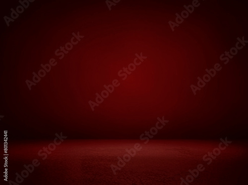 Empty dark red studio room with rough cement walls and floor. Grunge style. Template for displaying a product.
