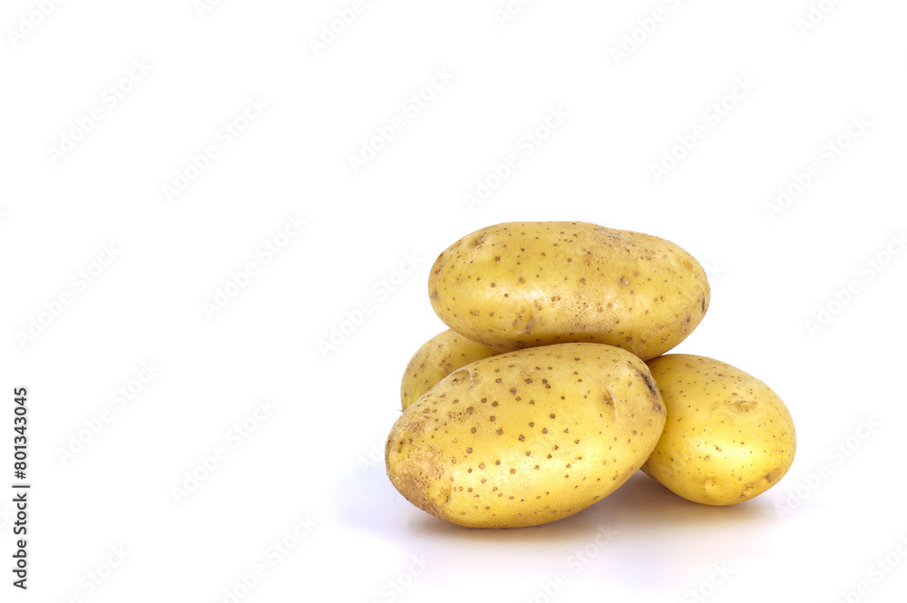 Young potato isolated on white background. Harvest new. Flat lay. Young potato isolated on white background. Harvest new. Flat lay.