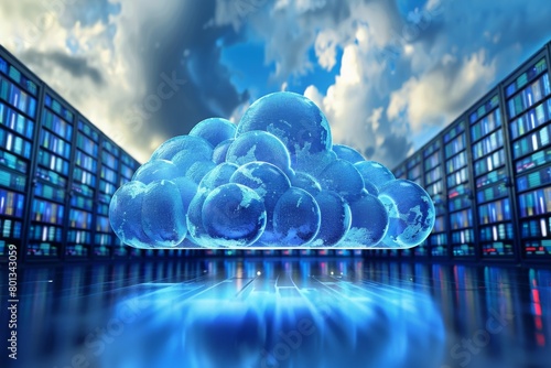 Secure Cloud Storage facilities fortresses of digital data representing cloud computing technology