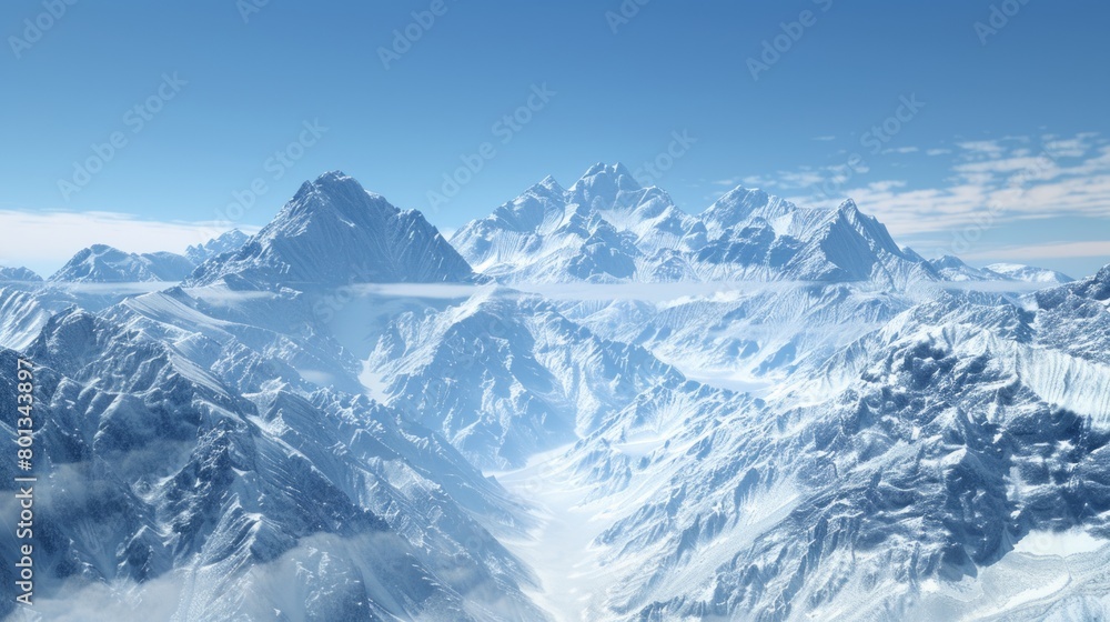 A Winter Wonderland: Pristine Snow-Clad Mountains Beneath a Clear Blue Sky. A Winter Wonderland: Pristine Snow-Clad Mountains Beneath a Clear Blue Sky.